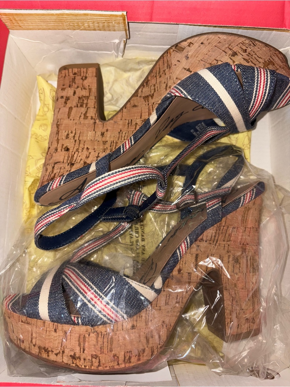 American Rag Striped Navy, White & Red Cork Platform Sandals